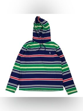Polo Ralph Lauren Lightweight Hoodie Mens Large L Stripe Sweatshirt Pullover PRL